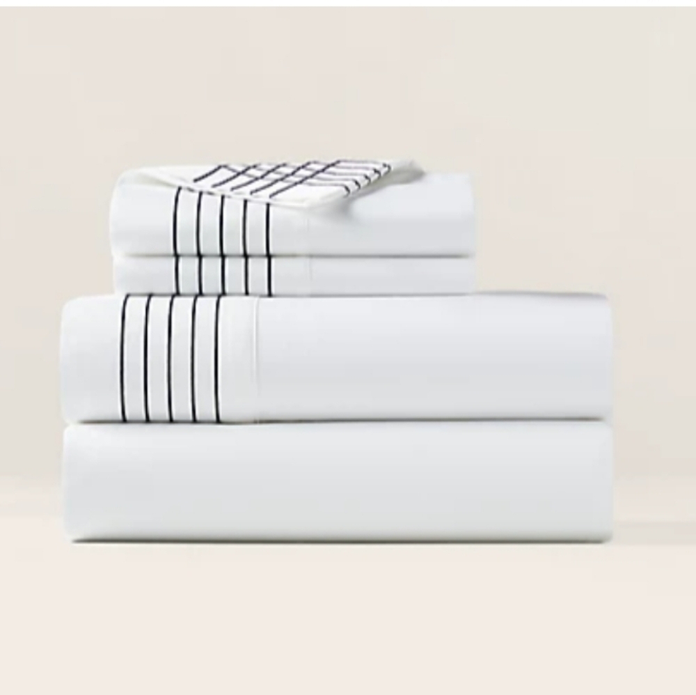 Ralph Lauren Home Organic Sateen Handkerchief Embroidery Twin Flat Sheet